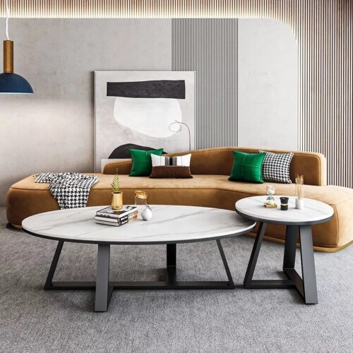 Bàn Sofa Đôi Mặt Đá Oval Ceramic – BT76