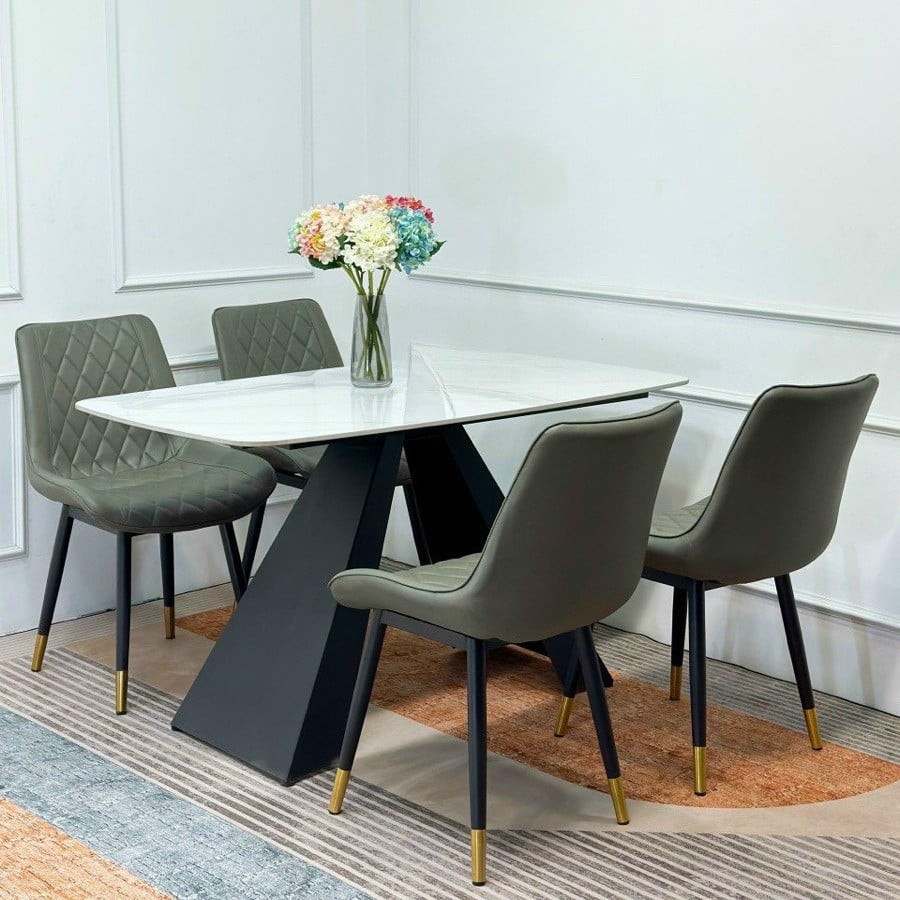 Bộ bàn ăn 4 ghế mặt đá khung chữ A hiện đại