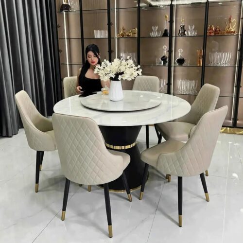 Bộ Bàn Ăn Tròn Xoay 2 Mặt Đá – Z149