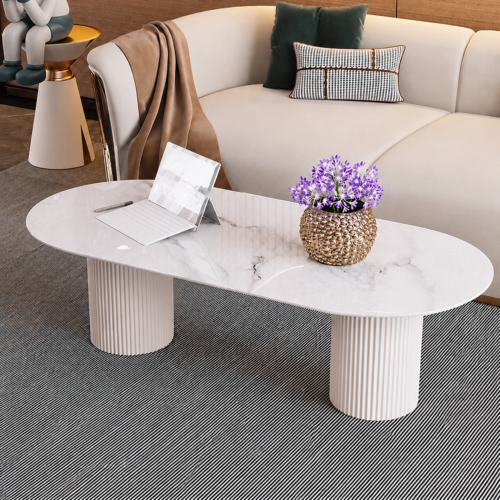 Bàn Mặt Đá Oval Ceramic Trắng – BT57