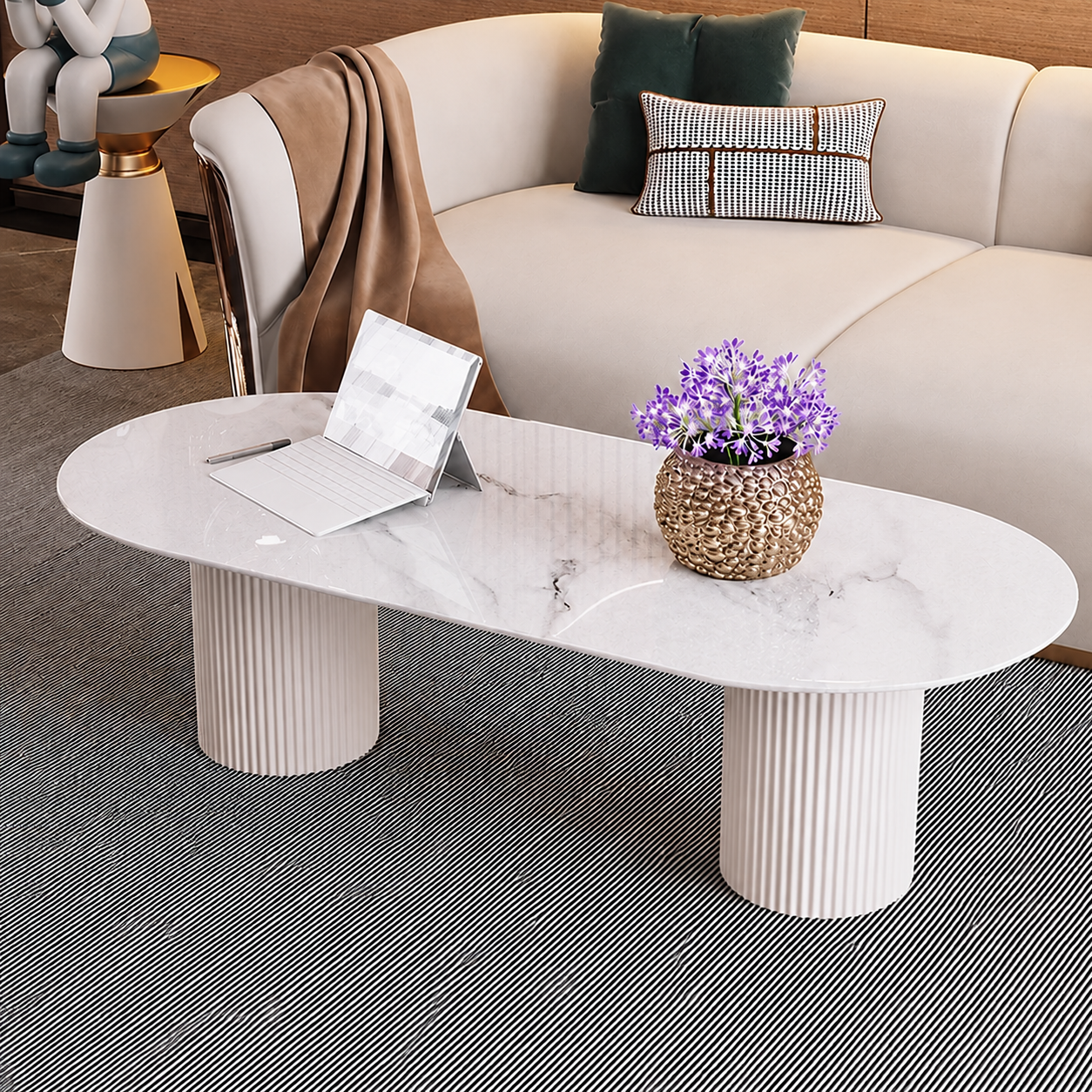 Bàn Mặt Đá Oval Ceramic Trắng – BT57