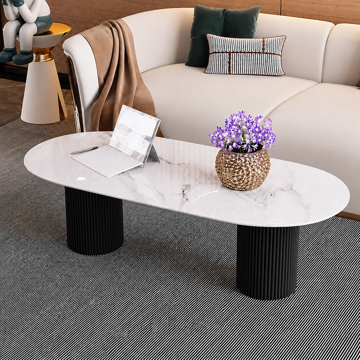 Bàn Mặt Đá Oval Ceramic Trắng – BT57
