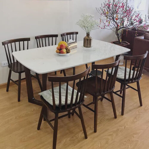 Bộ Bàn Ăn Mặt Đá 6 Ghế Walnut – Z50