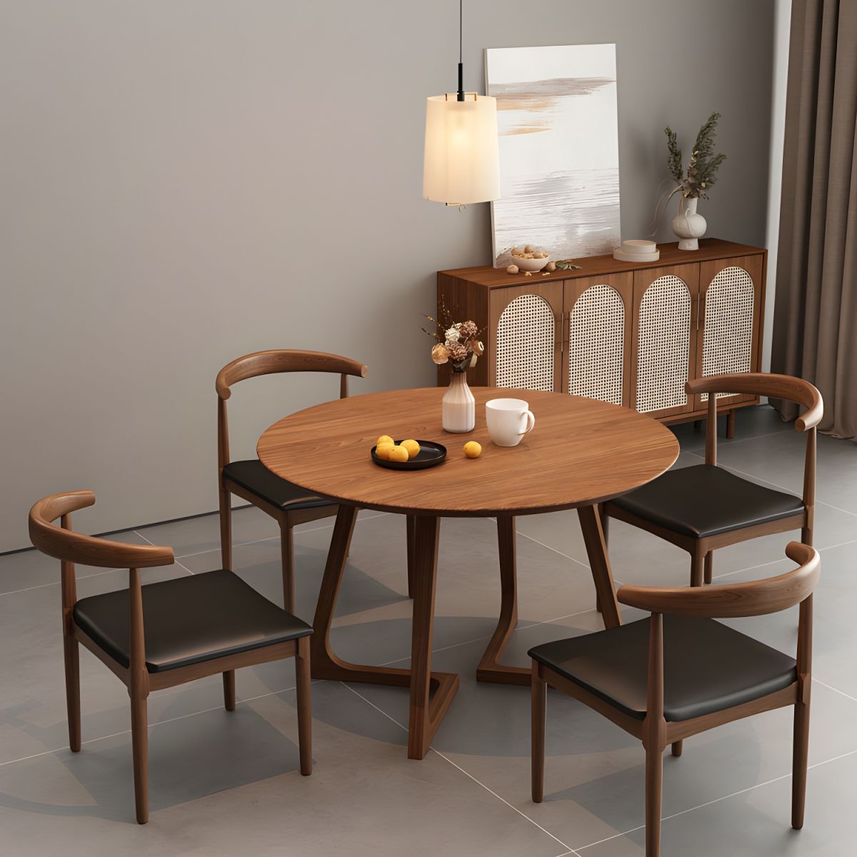 Bàn Ăn Round và 4 Ghế Sừng Trâu – Z46