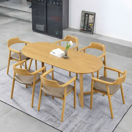 Bàn Ăn Hình Oval 6 Ghế Gỗ – Z43