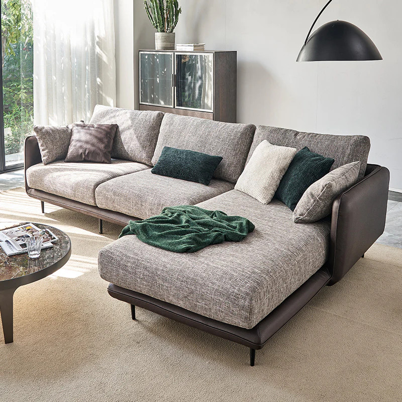 Sofa Góc L Da Phối Vải Phong Cách Hiện Đại