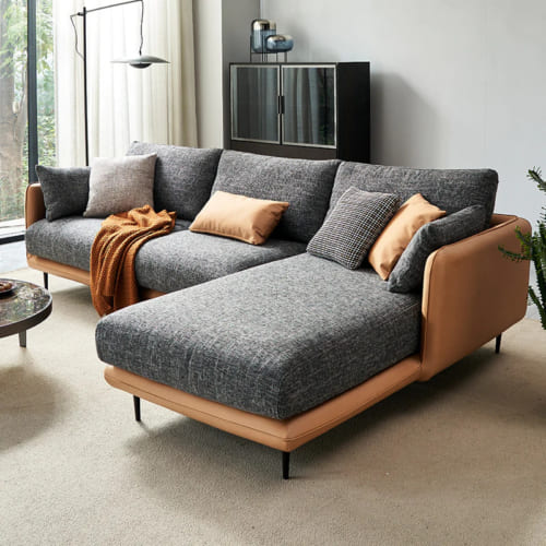 Sofa Góc L Da Phối Vải Phong Cách Hiện Đại