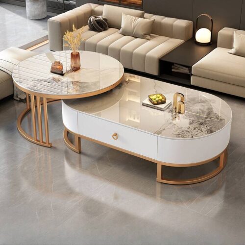 Bàn Sofa Đôi Mặt Đá Chân Sắt – BT08