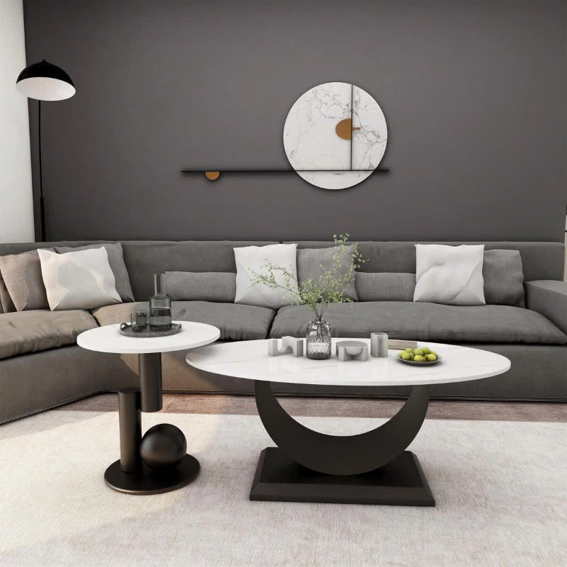 Bàn Sofa Đôi Mặt Đá Chân Sắt – BT09