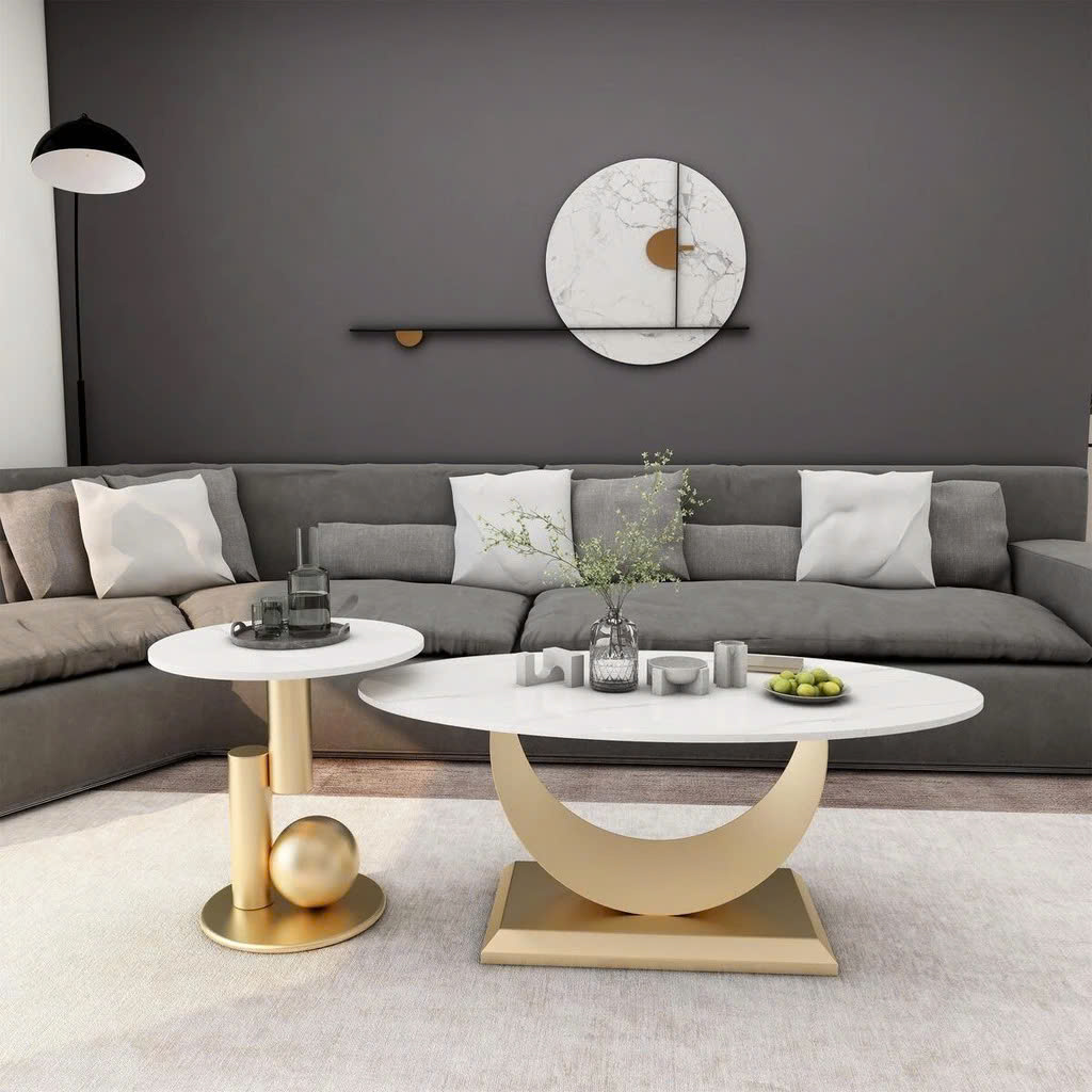 Bàn Sofa Đôi Mặt Đá Chân Sắt – BT09