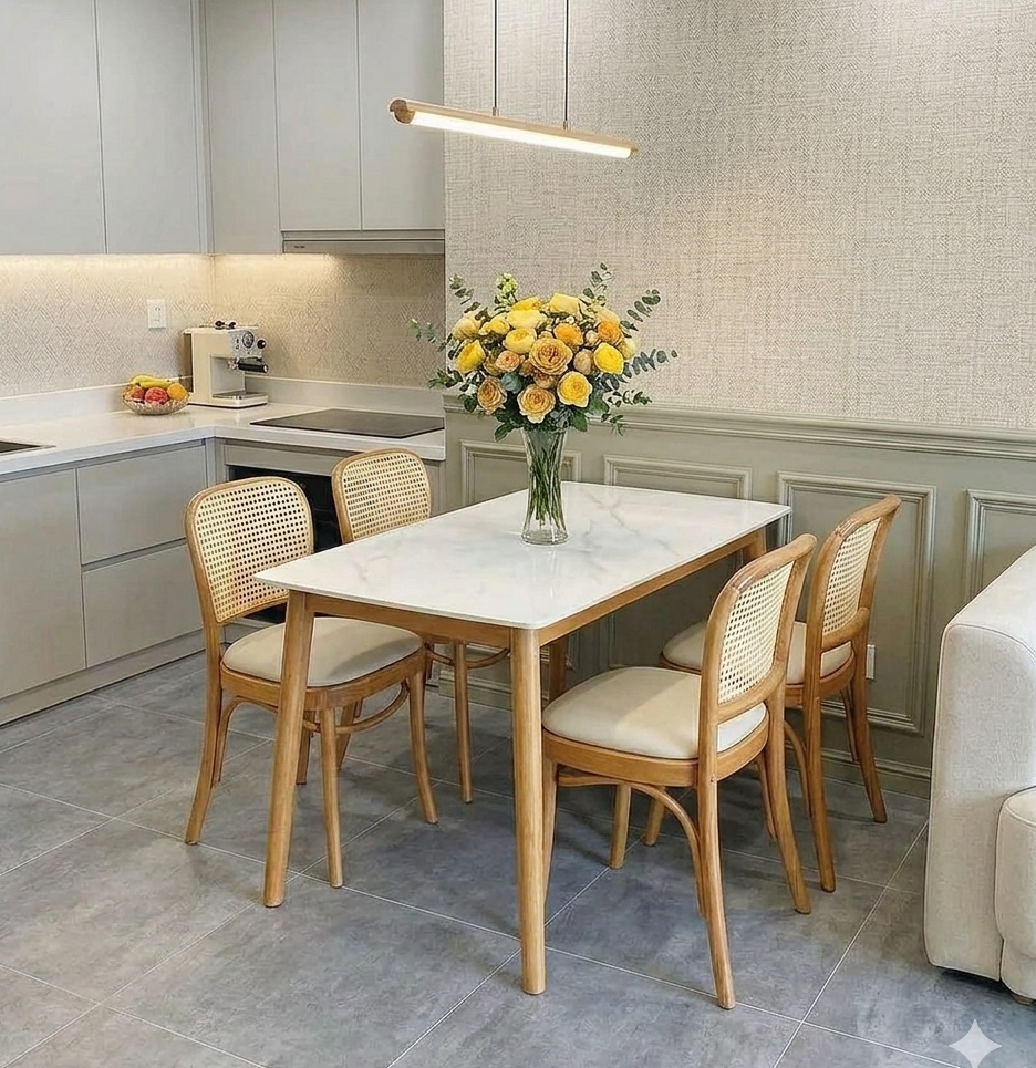 Bộ Bàn Ăn 4 Ghế Thonet Tựa Mây – Z127