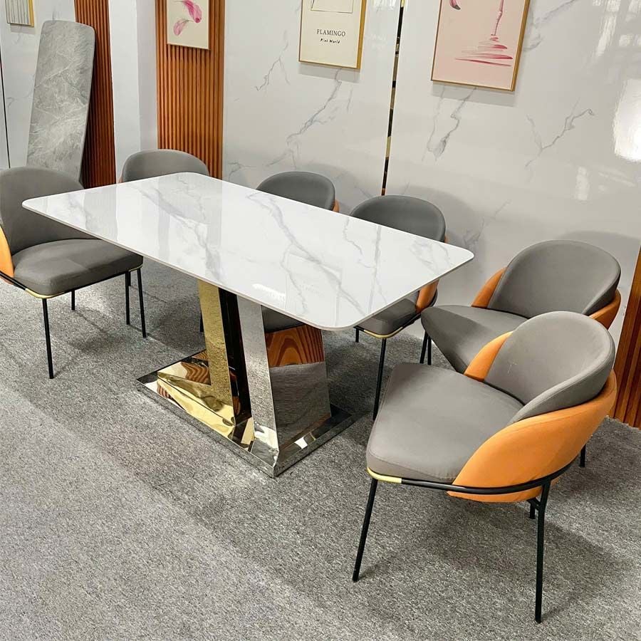 Bàn Ăn Mặt Đá Zigzac + Ghế Minotti – Z83