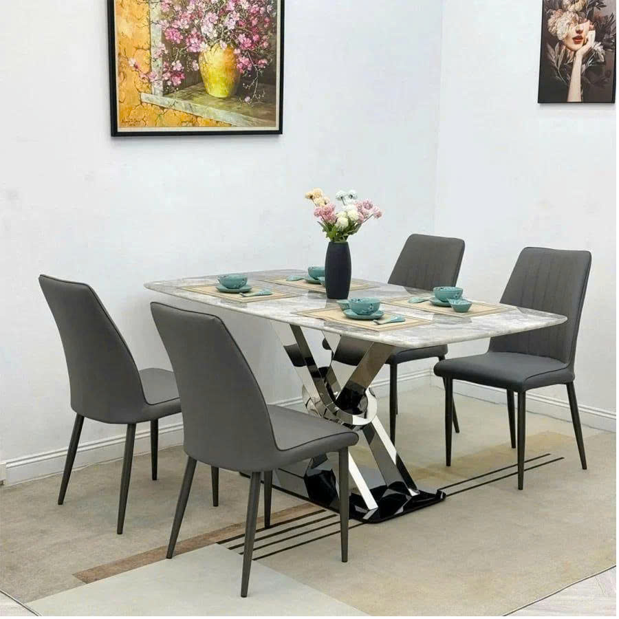 Bộ Bàn Ăn Inox Tráng Gương Mặt Đá – Z08