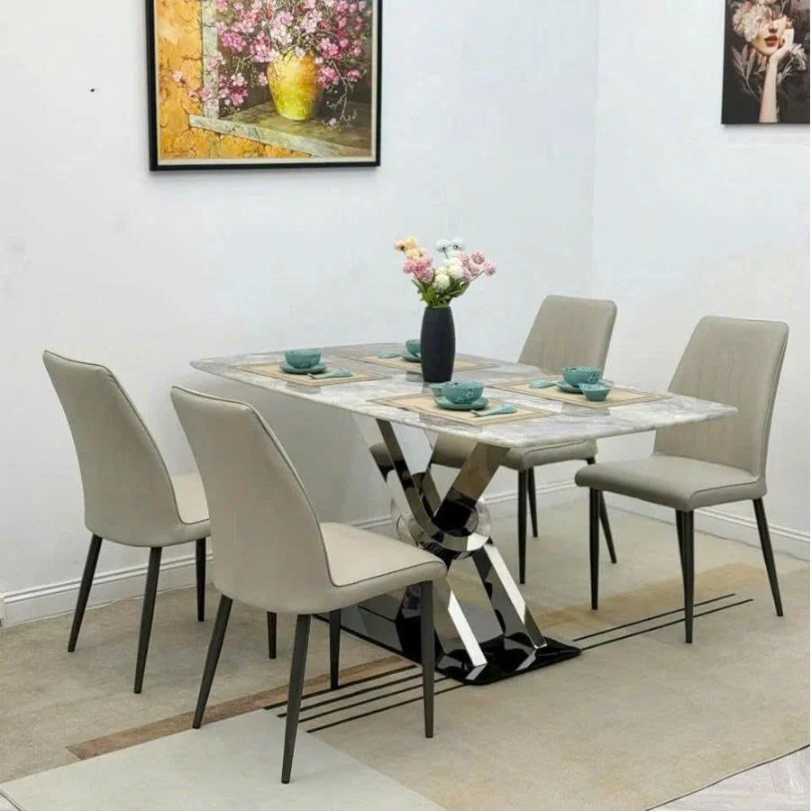 Bộ Bàn Ăn Inox Tráng Gương Mặt Đá – Z08